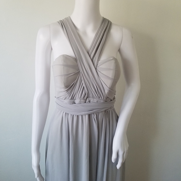 BIRDY Grey Christina Convertible Tullie Silver Maxi Prom Dress Women's Size XS - Picture 4 of 14